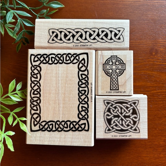 NEW Stampin' Up! Celtic Knot RETIRED wood Mounted Stamp Set 2001 Card Making - Picture 1 of 3